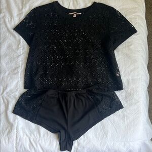 Victoria's Secret Black Lace Short Sleeve Pajama Top & Shorts Set